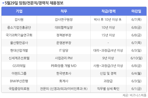 [5월29일] 비즈니스피플 임원/전문직/경력직 채용정보