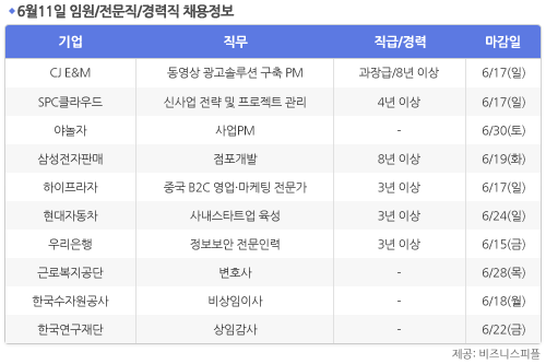 [6월11일] 비즈니스피플 임원/전문직/경력직 채용정보