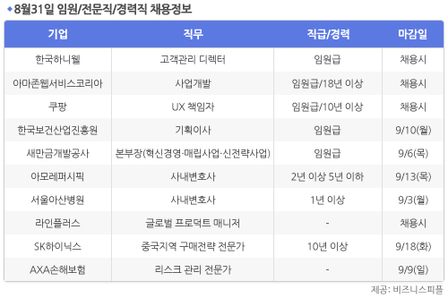 [8월31일] 비즈니스피플 임원/전문직/경력직 채용정보