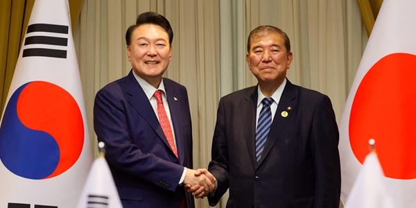 한국 일본 정상회담, 윤석열 이시바 “북한군 러시아 파병에 강한 우려” 