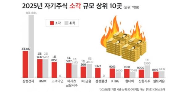 500대 기업 2025년 자사주 21조 소각, 삼성전자 3조 소각 최다