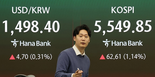 코스피 개인 매수세에 5540선 상승 마감, 원/달러 환율 1497.5원까지 올라