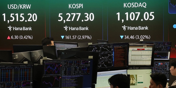 코스피 외국인 매도에 2%대 하락 5270선, 원/달러 환율도 상승 1515.7원