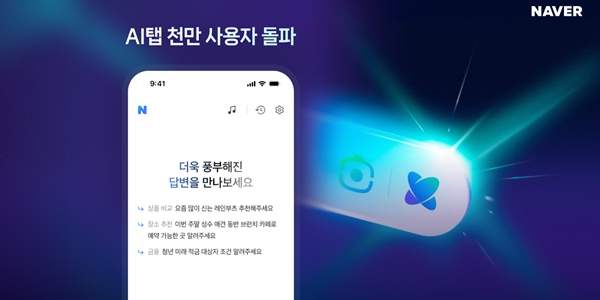 네이버 대화형 AI검색 'AI탭' 사용자수 1천만 명 넘어서, 출시 18일 만에 